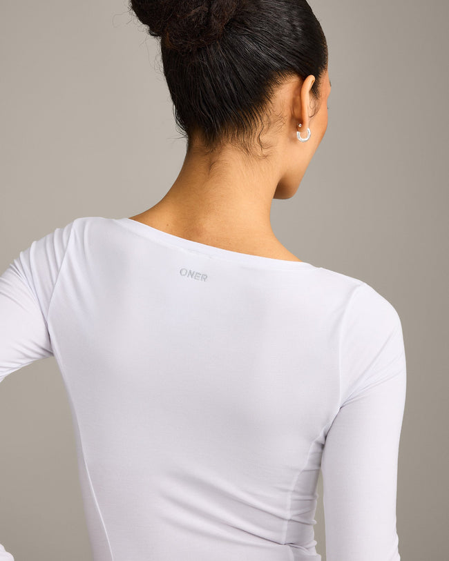 Mellow™ Motion Wide V-Neck Long Sleeve Top | White