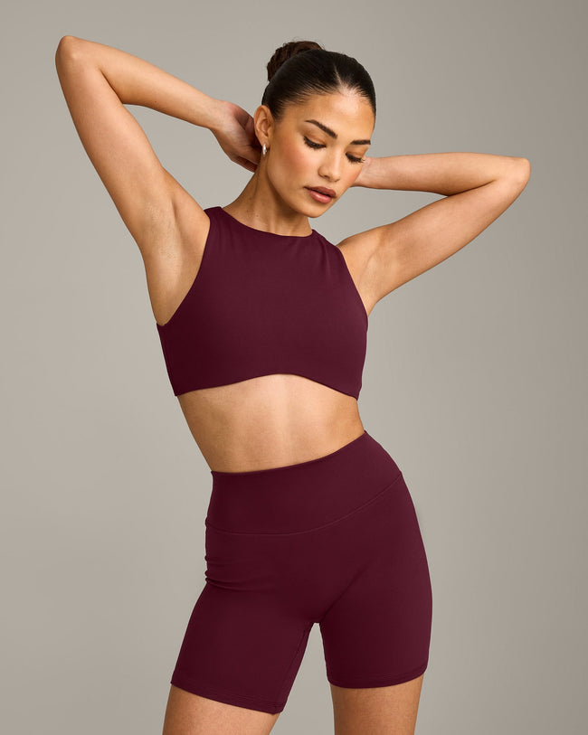 SoftMotion™ High Neck Sports Bra with Grey Logo | Cherry Lacquer Purple