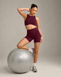 SoftMotion™ High Neck Sports Bra with Grey Logo | Cherry Lacquer Purple