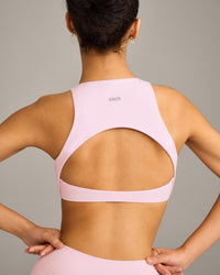 SoftMotion™ High Neck Sports Bra with Grey Logo | Soft Girl Pink