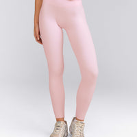 SoftMotion™ High Waisted Leggings with Grey Logo | Soft Girl Pink