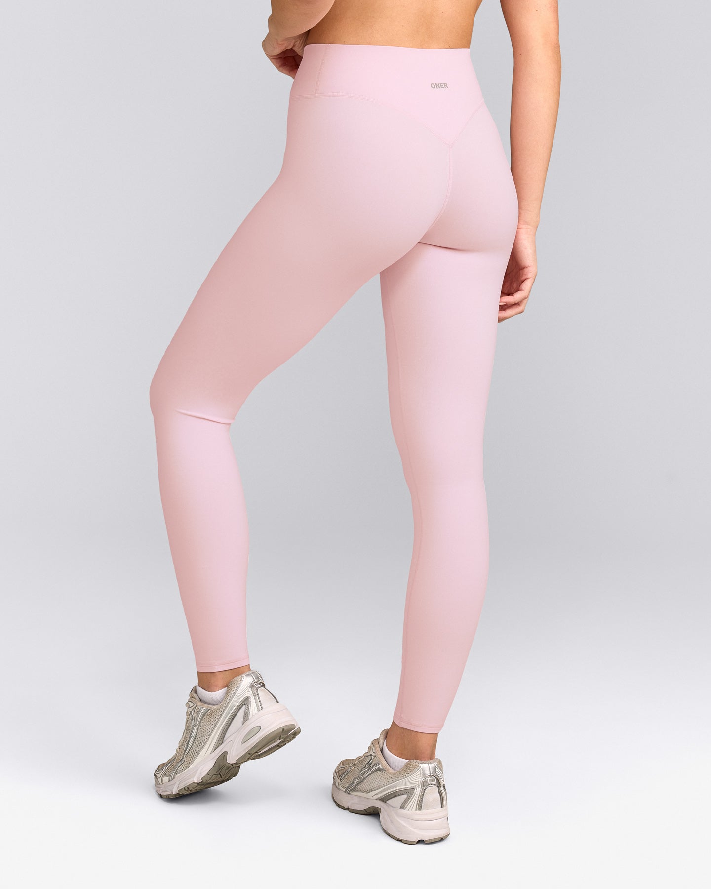 SoftMotion™ High Waisted Leggings with Grey Logo | Soft Girl Pink