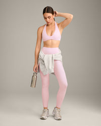 SoftMotion™ High Waisted Leggings with Grey Logo | Soft Girl Pink