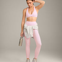 SoftMotion™ High Waisted Leggings with Grey Logo | Soft Girl Pink