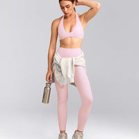 SoftMotion™ High Waisted Leggings with Grey Logo | Soft Girl Pink