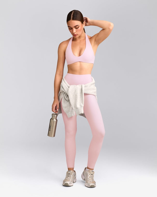 SoftMotion™ High Waisted Leggings with Grey Logo | Soft Girl Pink