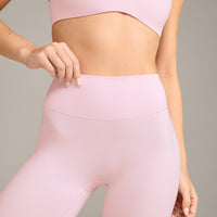 SoftMotion™ High Waisted Leggings with Grey Logo | Soft Girl Pink