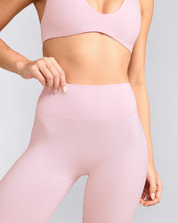 SoftMotion™ High Waisted Leggings with Grey Logo | Soft Girl Pink