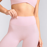 SoftMotion™ High Waisted Leggings with Grey Logo | Soft Girl Pink