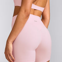 SoftMotion™ High Waisted Shorts 6" with Grey Logo | Soft Girl Pink