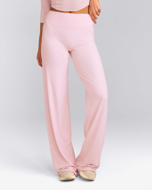 SoftMotion™ Straight Leg Pants with Gray Logo | Soft Girl Pink