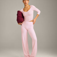 SoftMotion™ Straight Leg Bottoms with Grey Logo | Soft Girl Pink