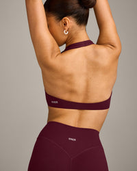 SoftMotion™ Minimal Halter Neck Bralette with Grey Logo | Cherry Lacquer Purple