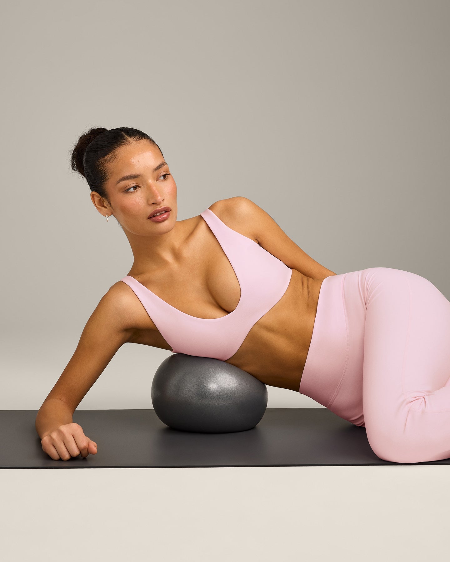 SoftMotion™ Scoop Back Bralette with Grey Logo | Soft Girl Pink