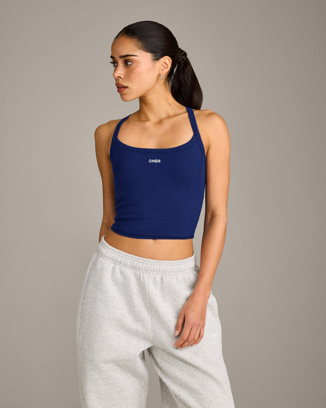 Mellow™ Rib Racer Back Mid Vest with Built in Bra Shelf | Varsity Blue