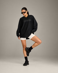 Oversized V Neck Long Sleeve T-Shirt with Oner Graphic | Black