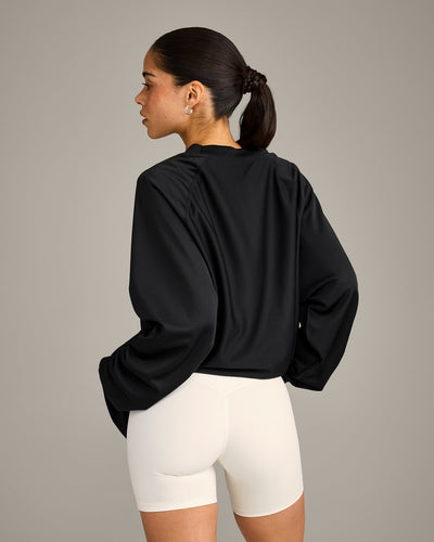 Oversized V Neck Long Sleeve T-Shirt with Oner Graphic | Black