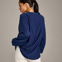 Oversized V Neck Long Sleeve T-Shirt with Oner Graphic | Varsity Blue