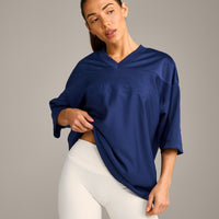 Oversized V Neck T-Shirt with Oner Graphic | Varsity Blue