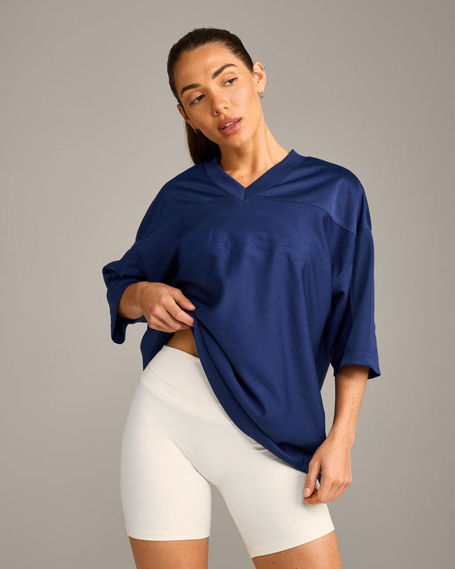 Oversized V Neck T-Shirt with Oner Graphic | Varsity Blue