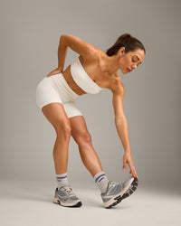 UnifiedMove High Waisted Shorts 6" with Reflective Logo | Marshmallow White