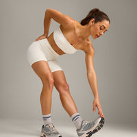 UnifiedMove High Waisted Shorts 6" with Reflective Logo | Marshmallow White