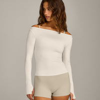 FormeSoft™ Fitted Off-The-Shoulder Long Sleeve Top | Marshmallow White