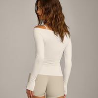 FormeSoft™ Fitted Off-The-Shoulder Long Sleeve Top | Marshmallow White