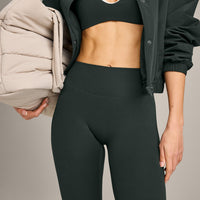 SoftMotion™ 3/4 Length Leggings with Grey Logo | Emerald Noir