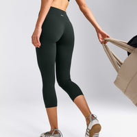 SoftMotion™ 3/4 Length Leggings with Gray Logo | Emerald Noir