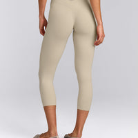 SoftMotion™ 3/4 Length Leggings with Grey Logo | Oatmeal
