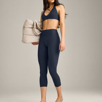 SoftMotion™ 3/4 Length Leggings with Grey Logo | True Blue