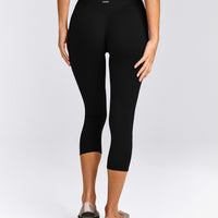 SoftMotion™ 3/4 Length Leggings with Grey Logo | Black