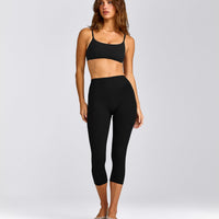 SoftMotion™ 3/4 Length Leggings with Grey Logo | Black