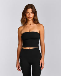 SoftMotion™ Bandeau Mid Vest with Built in Bra Shelf with Grey Logo | Black