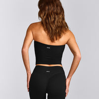 SoftMotion™ Bandeau Mid Vest with Built in Bra Shelf with Grey Logo | Black
