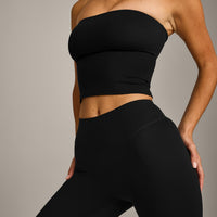 SoftMotion™ Bandeau Mid Vest with Built in Bra Shelf with Grey Logo | Black