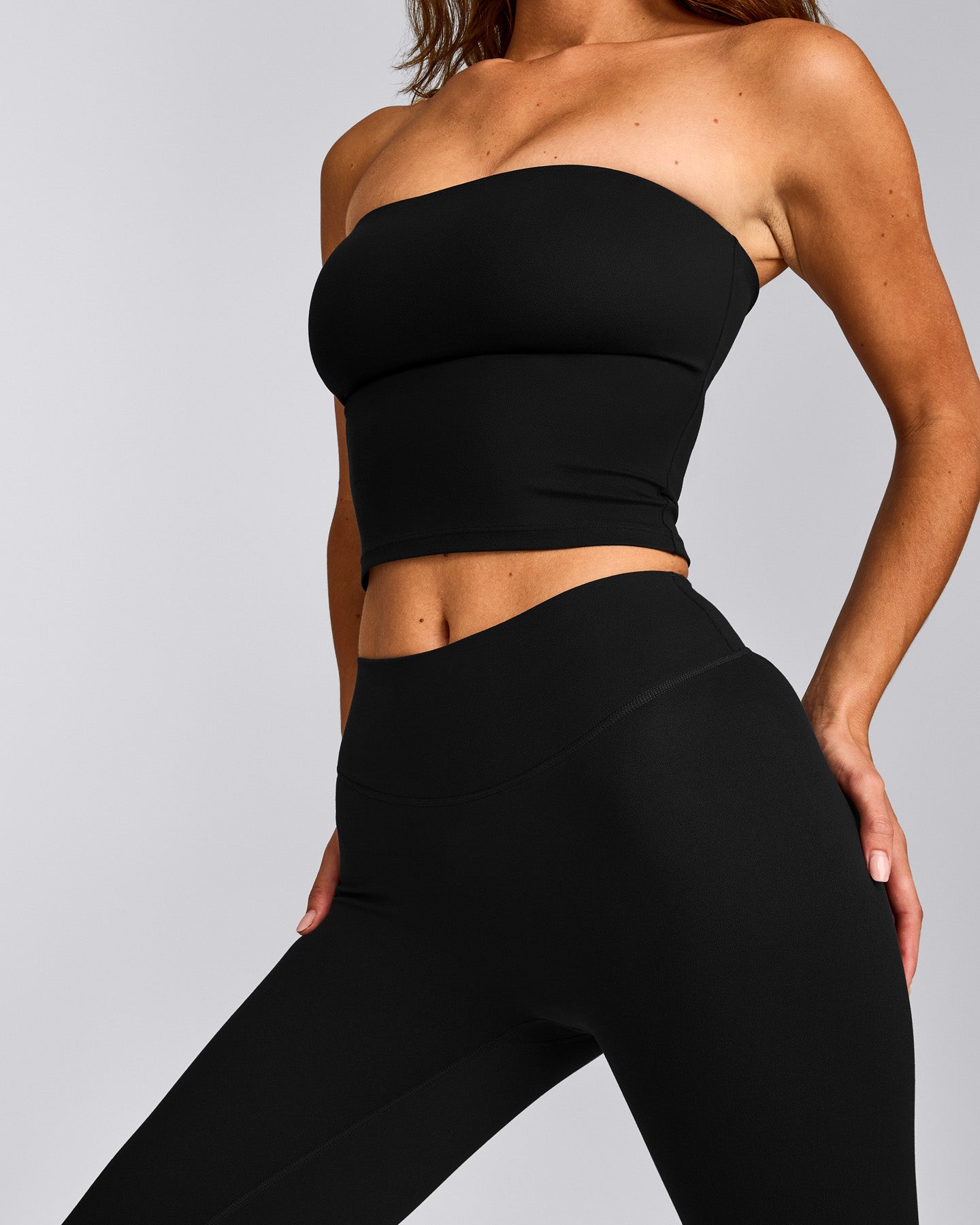SoftMotion™ Bandeau Mid Vest with Built in Bra Shelf with Grey Logo | Black