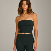 SoftMotion™ Bandeau Mid Vest with Built in Bra Shelf with Grey Logo | Emerald Noir