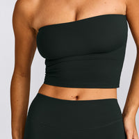SoftMotion™ Bandeau Mid Vest with Built in Bra Shelf with Grey Logo | Emerald Noir