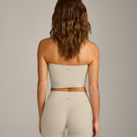 SoftMotion™ Bandeau Mid Vest with Built in Bra Shelf with Grey Logo | Oatmeal