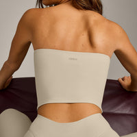 SoftMotion™ Bandeau Mid Vest with Built in Bra Shelf with Grey Logo | Oatmeal