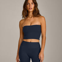 SoftMotion™ Bandeau Mid Vest with Built in Bra Shelf with Grey Logo | True Blue