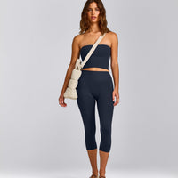 SoftMotion™ Bandeau Mid Vest with Built in Bra Shelf with Grey Logo | True Blue