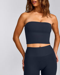 SoftMotion™ Bandeau Mid Vest with Built in Bra Shelf with Grey Logo | True Blue