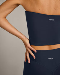 SoftMotion™ Bandeau Mid Vest with Built in Bra Shelf with Grey Logo | True Blue