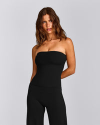 SoftMotion™ Bandeau Vest with Built in Bra Shelf with Grey Logo | Black