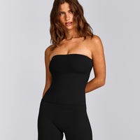 SoftMotion™ Bandeau Vest with Built in Bra Shelf with Grey Logo | Black