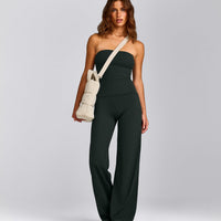 SoftMotion™ Bandeau Tank Top with Built in Bra Shelf with Gray Logo | Emerald Noir