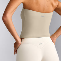 SoftMotion™ Bandeau Vest with Built in Bra Shelf with Grey Logo | Oatmeal